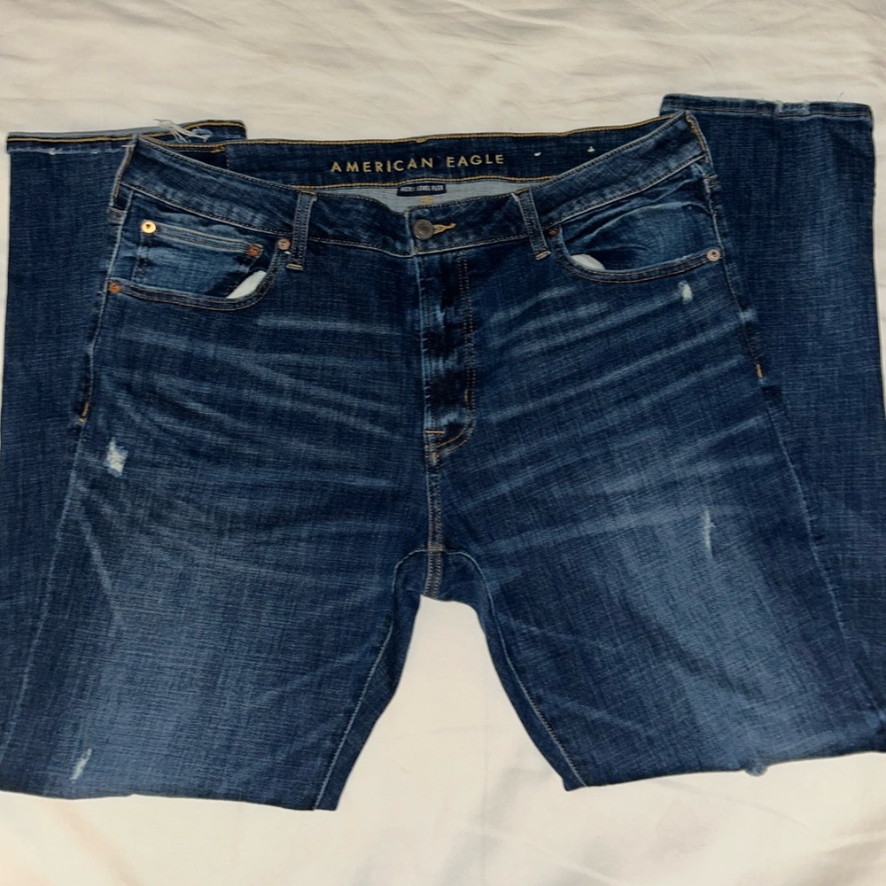 American Eagle Outfitters Blue Skinny Jeans with Vintage Distressing
